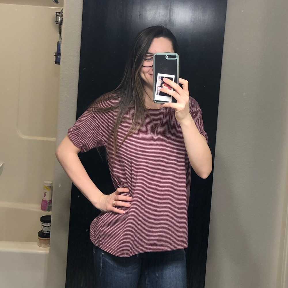 Red, Striped, T-Shirt